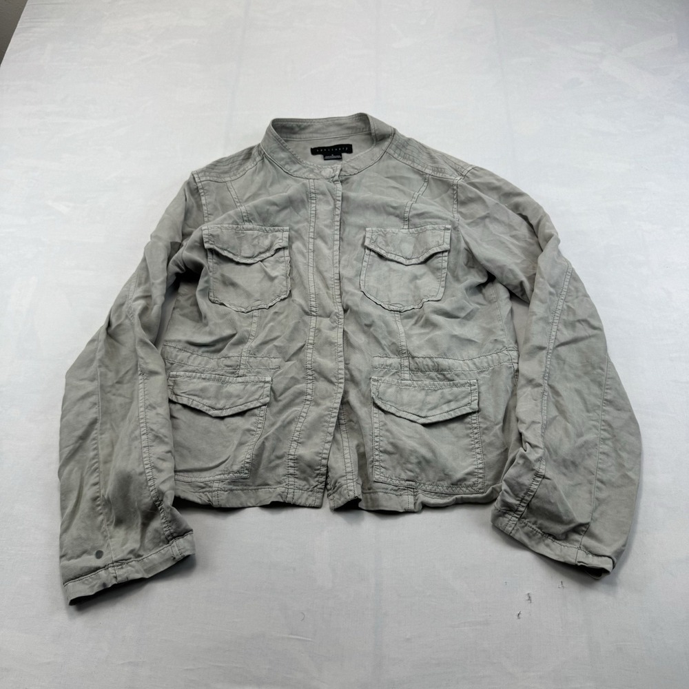 Sanctuary Womens S Gray Utility Military Field Jacket Four Pocket Casual